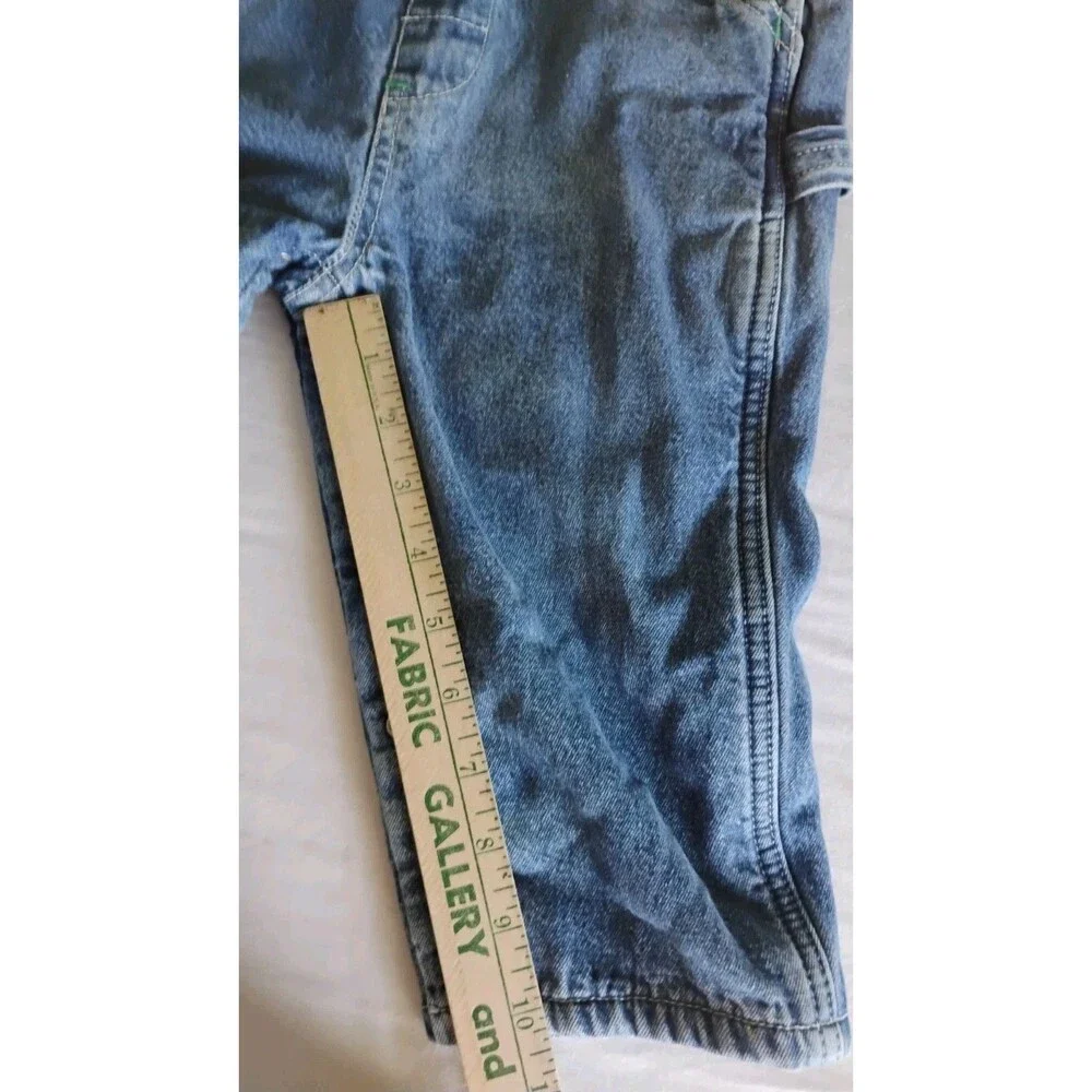 Vtg BABY GAP Denim Overalls Green Fleece Lined Zip Pocket Utility 18-24 Mo RARE
